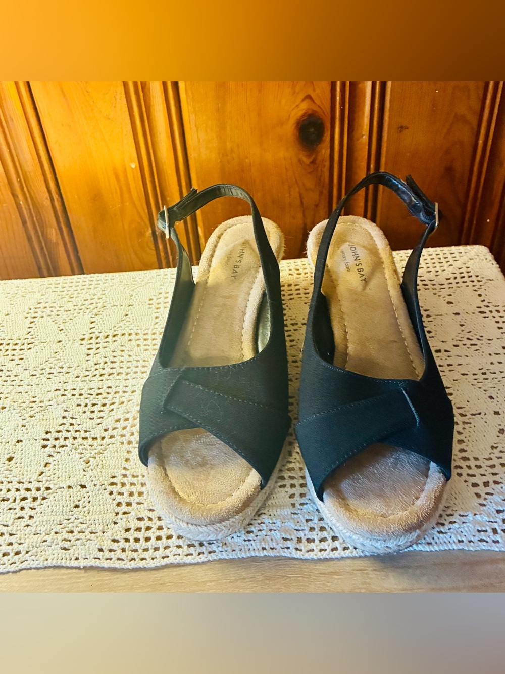 St. John's Bay Black Slingback Wedge Sandals